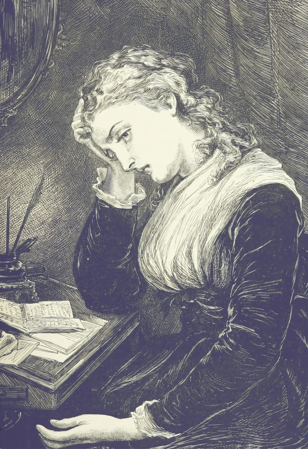 Pintura de mulher triste refletindo sobre aceitação