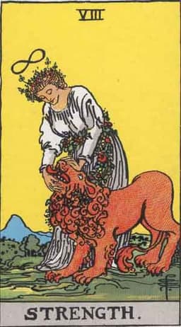 A Força, carta positiva do Tarot que indica coragem, paciência, equilíbrio interno, amor maduro no amor