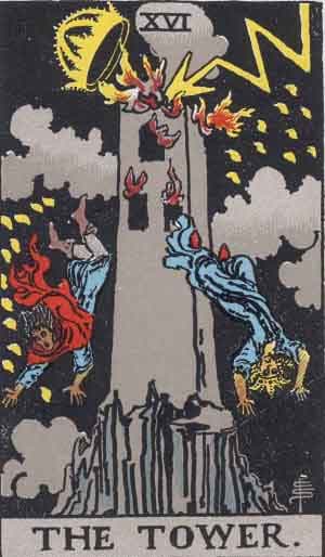 Significado da carta A Torre no Tarot Carta A Torre no Tarot - torre atingida por raio com figuras caindo