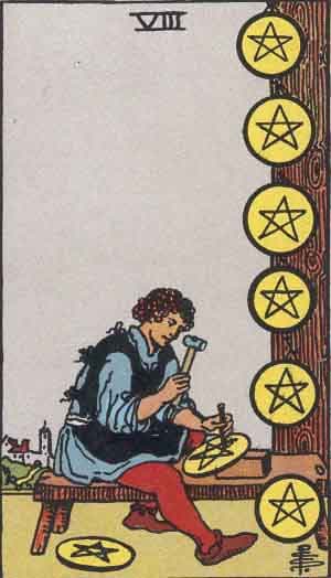 Significado da carta Oito de Ouros no Tarot Carta Oito de Ouros no Tarot (Rider-Waite) - significado e interpretação